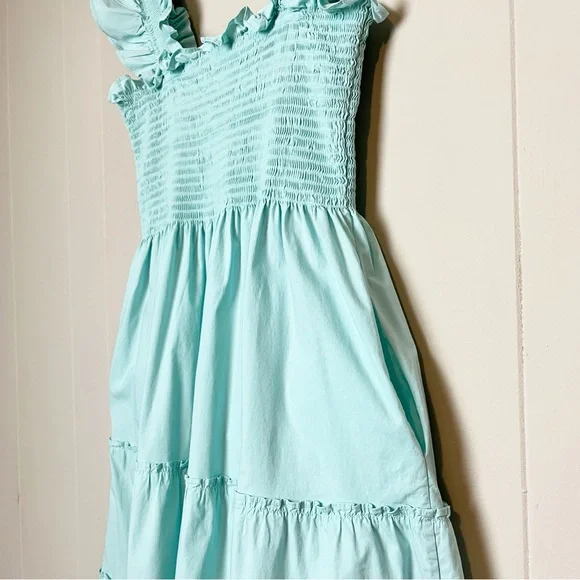 Hill House Home Ellie Nap Dress XS Bay Blue poplin stretch cotton ruffle midi - Picture 4 of 11
